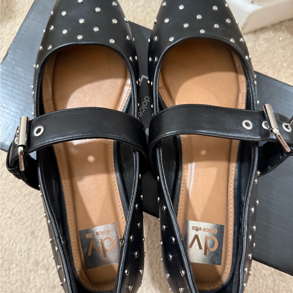 Dolce Vita Black Flats with Polka Dot Design